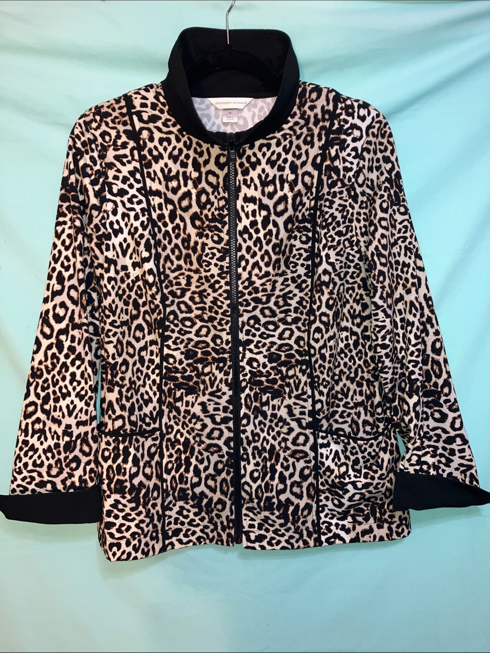 Christopher & Banks Leopard Print Zip Jacket - Beige & Black